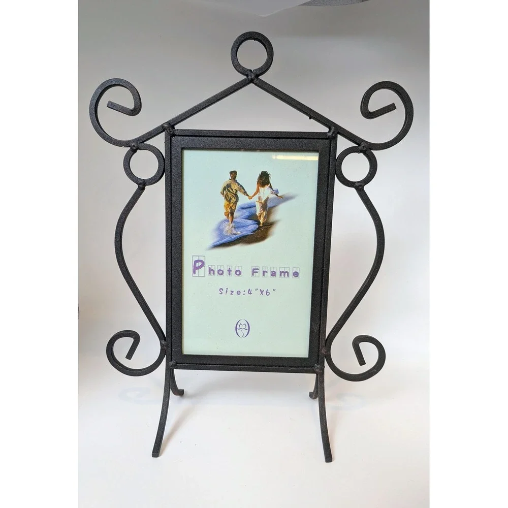Vintage Wrought Iron Scroll Tabletop Photo Frame